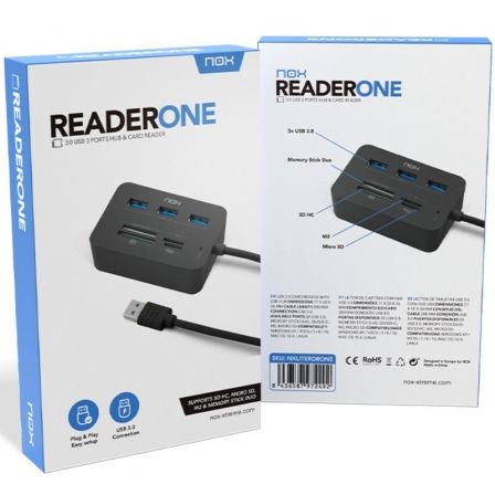 Nox Lite Reader One Hub USB 3.0 y Lector de Tarjetas Negro